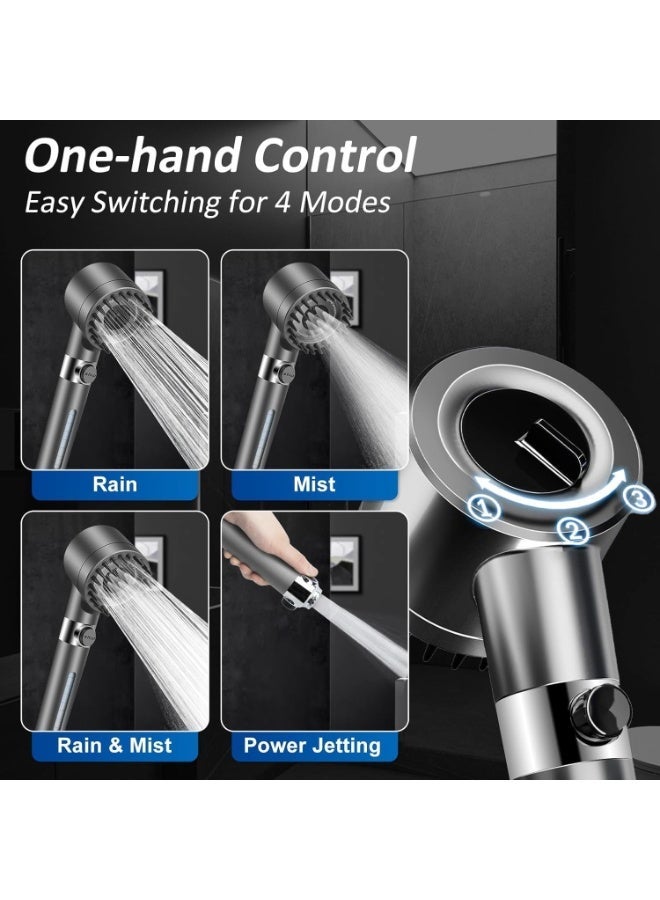 Filtered Shower Head with Handheld, High Pressure Water Flow and Multiple Spray Modes Shower Head with Filter, Power Wash for Hard Water, Showerhead with ON/OFF Switch for Pets Bath (Grey ＆ Hose) - Image 5